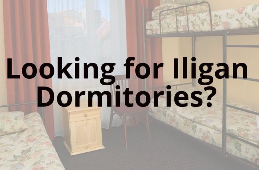 Text over image of a dorm room in Iligan City with two beds and a bunk bed.