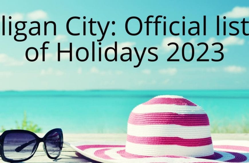 Pink sun hat and sunglasses by the sea; text reads Iligan City: Official list of Holidays 2023 on Iligan website.