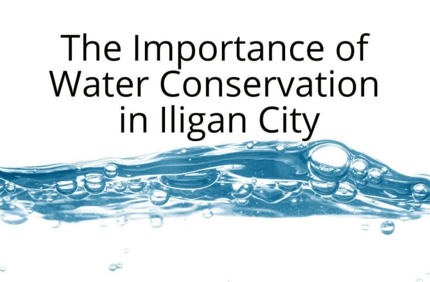 The Importance of Water Conservation in Iligan City with overflowing water on a white background for Iligan website.