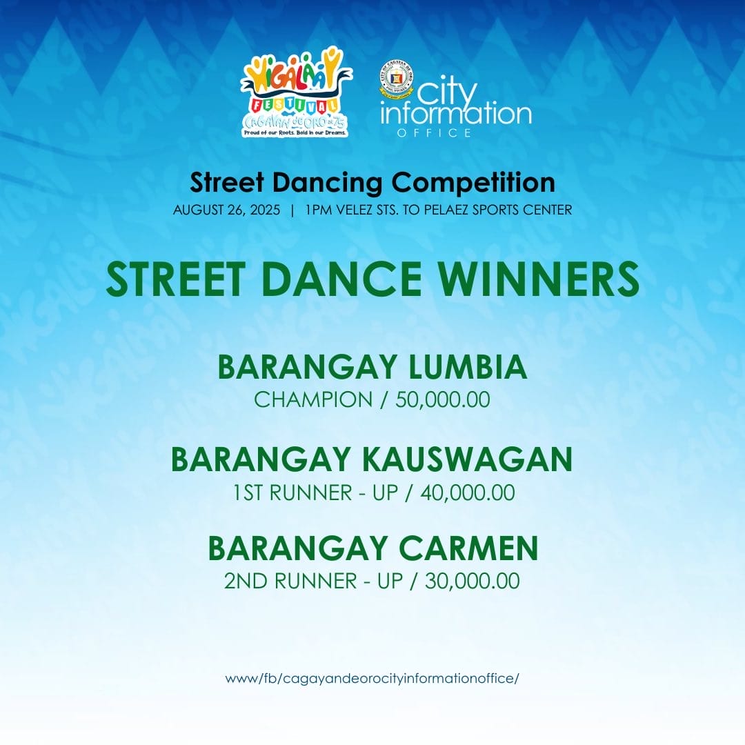 2025 higalaay street dancing competition winners and prizes list on a blue background with event details