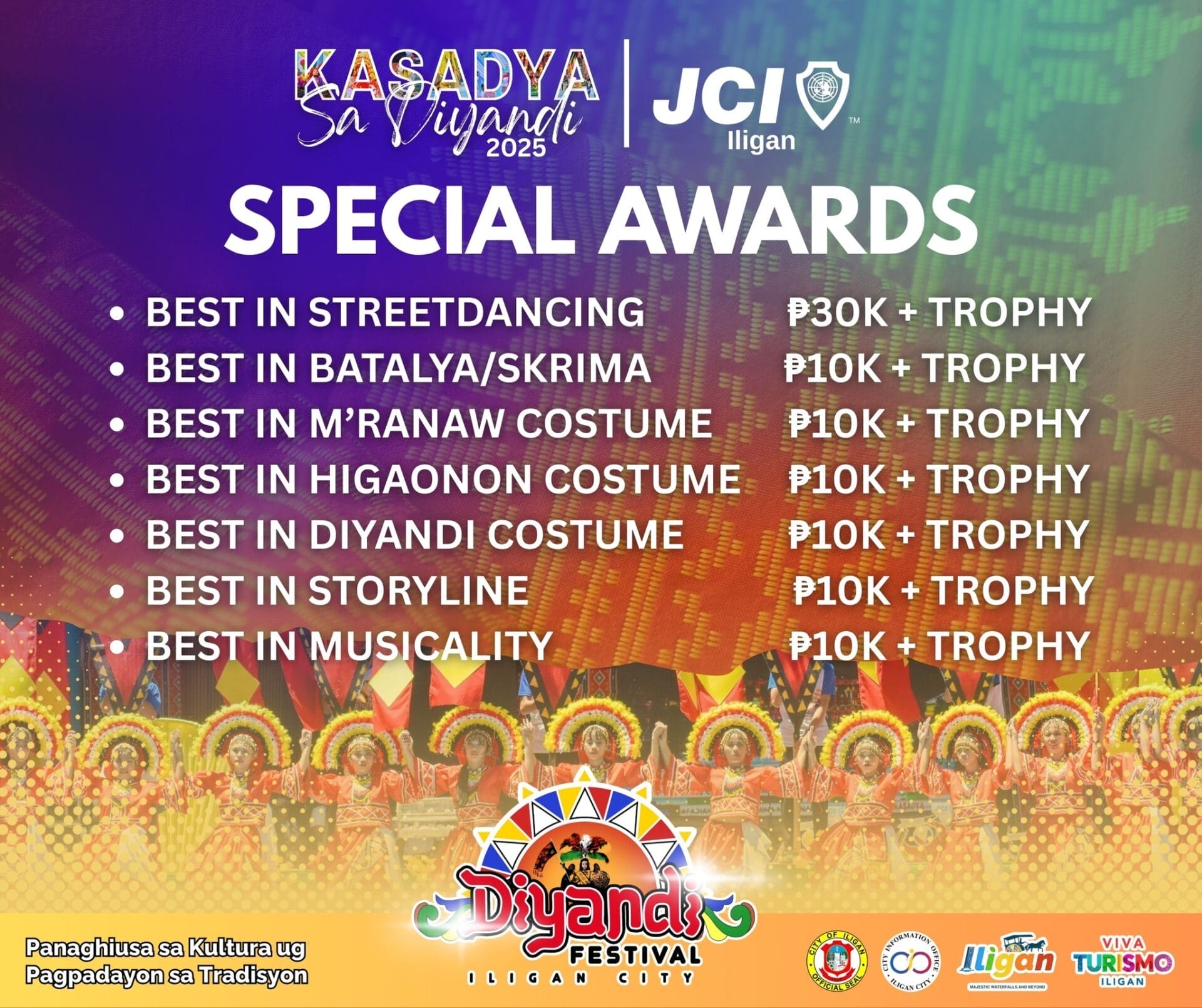 colorful poster for kasadya sa diyandi 2025 features special awards prize table and festive lights