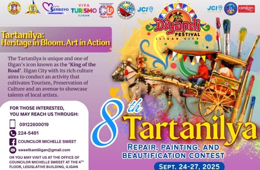 colorful festival poster for the 8th tartanilya contest, with event info, contact details, and festive graphics.