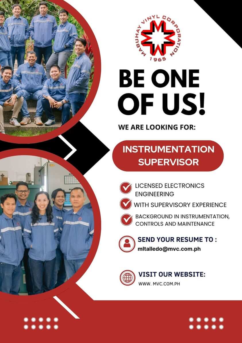 job recruitment poster for instrumentation supervisor with group photos of workers in blue uniforms.