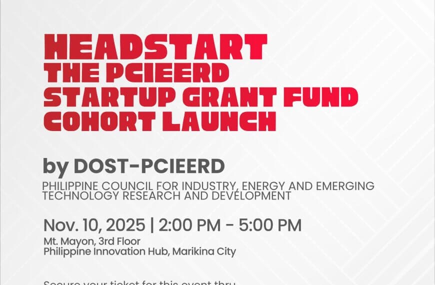 event poster for headstart 2025 startup grant fund launch, nov 10, 2pm, marikina city at philippine startup week.