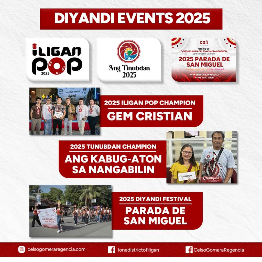 collage of diyandi events 2025 in iligan highlights champions and parade participants promoting sustainable development.