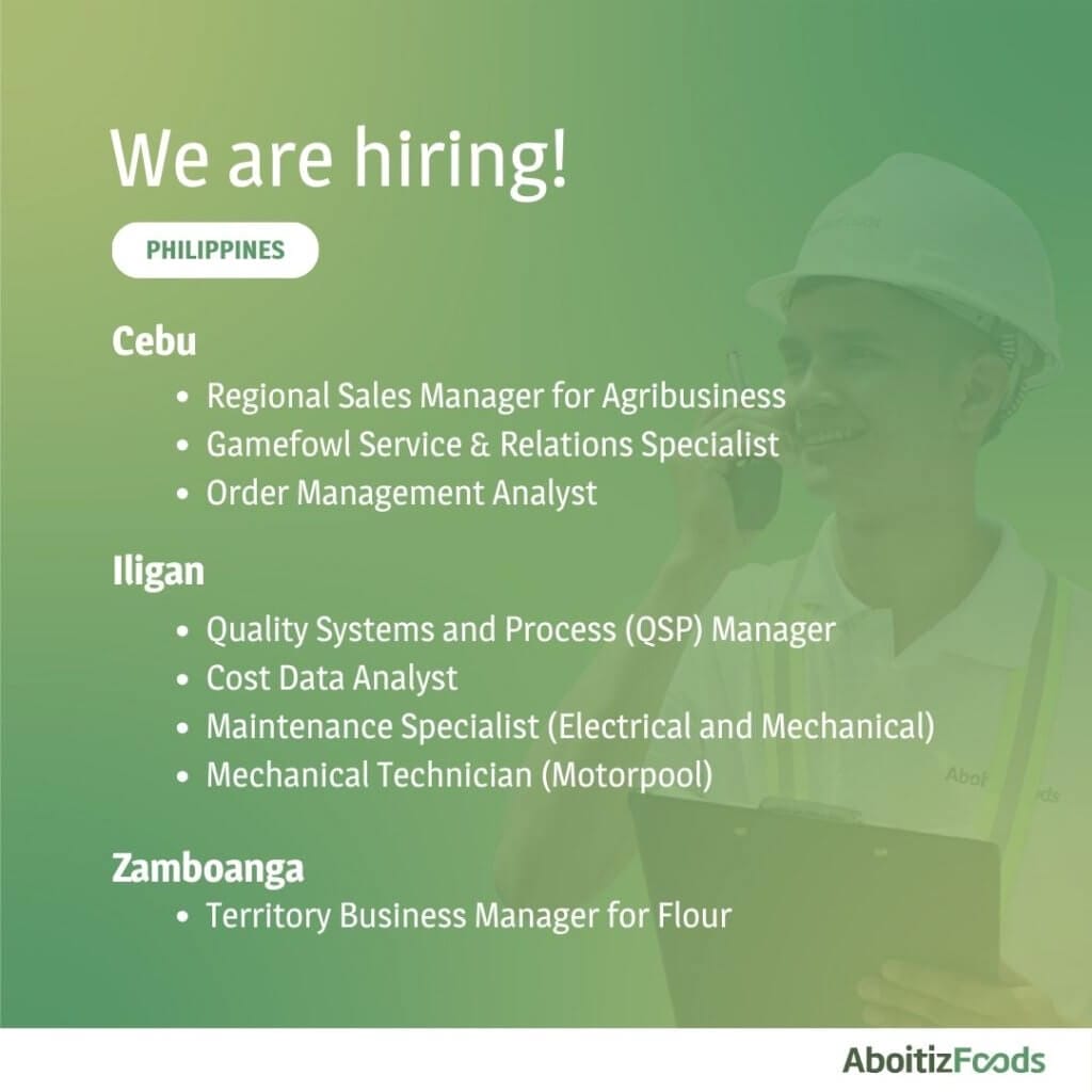explore career opportunities with aboitiz foods&mdash;now hiring in cebu, iligan, and zamboanga!.