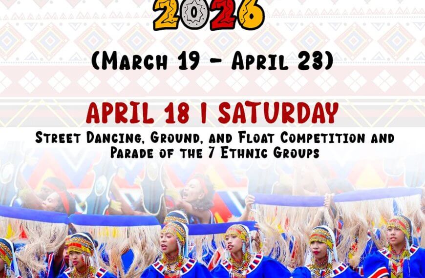 colorful poster for kaamulan festival 2026 in bukidnon, with women in blue and grand street dancing.
