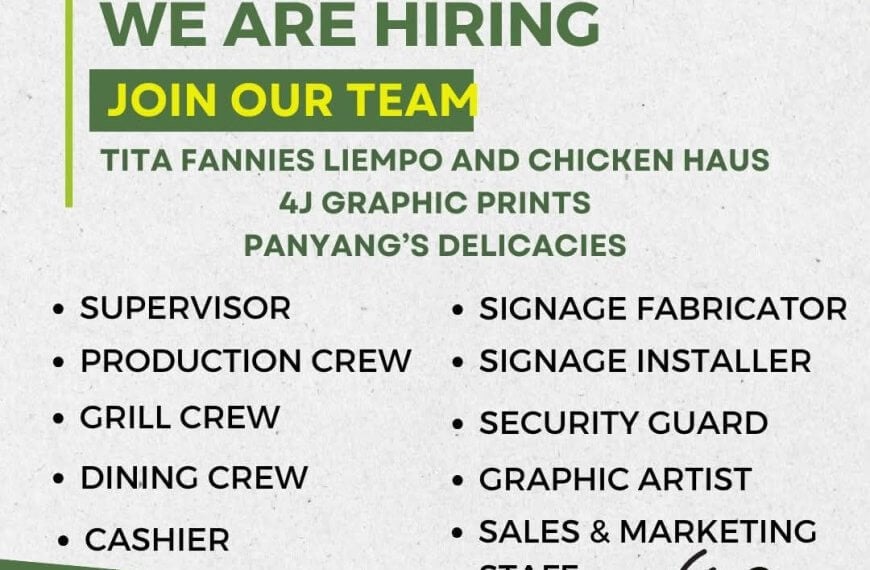 hiring ad for tita fannies and partners listing open roles like supervisor, grill crew, cashier, and more.