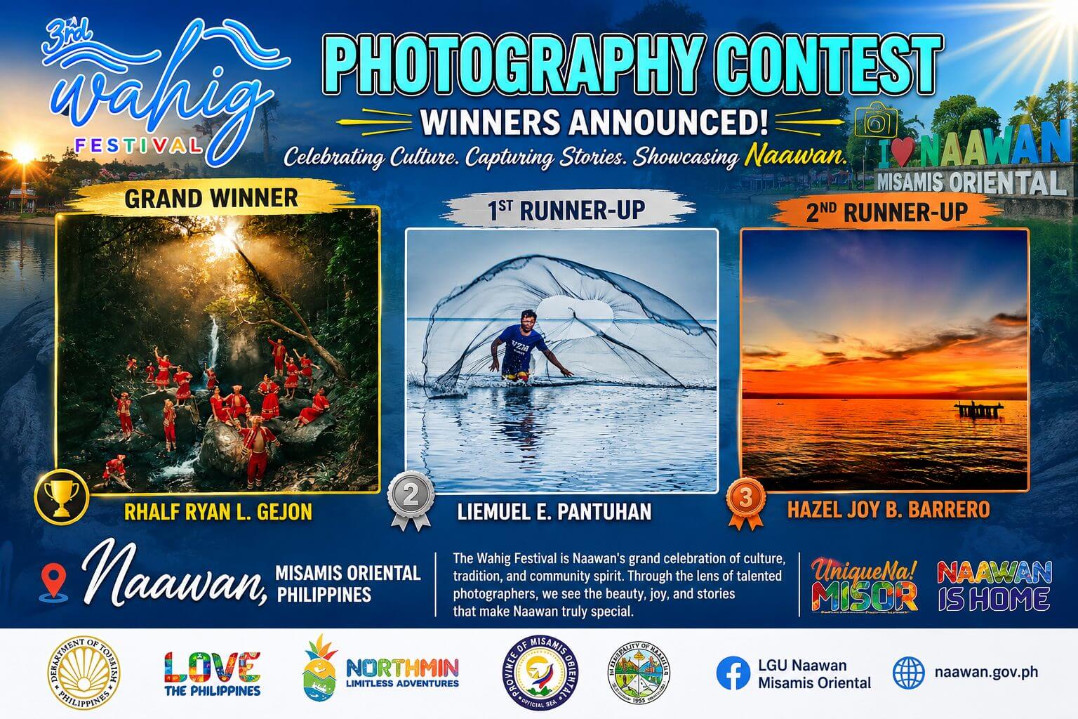 colorful poster for wahig festival with 3 photography contest winners, festival logos, and celebratory text.